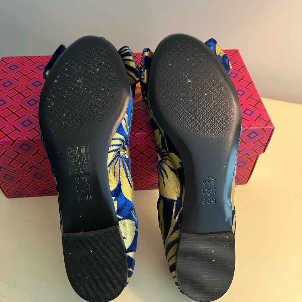 Tory Burch Blue and Gold Flats with Rhinestone Bow - Picture 6 of 6